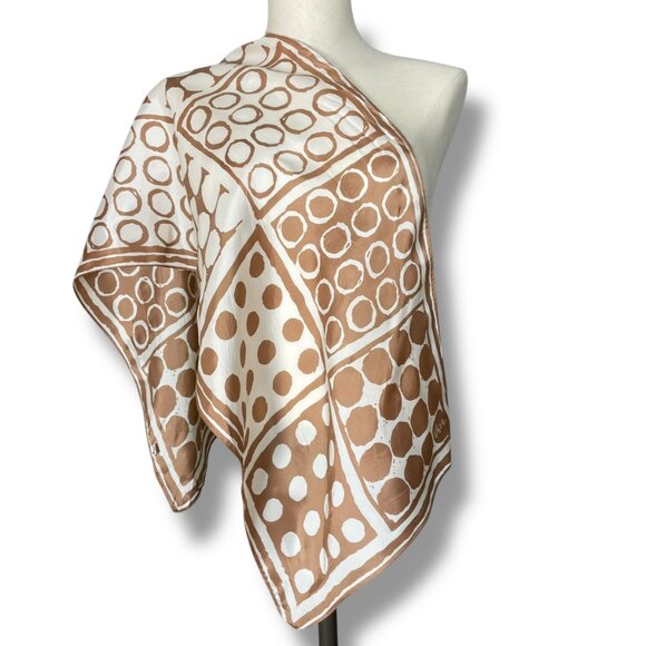 Vintage Vera Neumann Scarf Dots Squares‎ Rectangular Brown White Acetate 15x45 - Picture 1 of 8